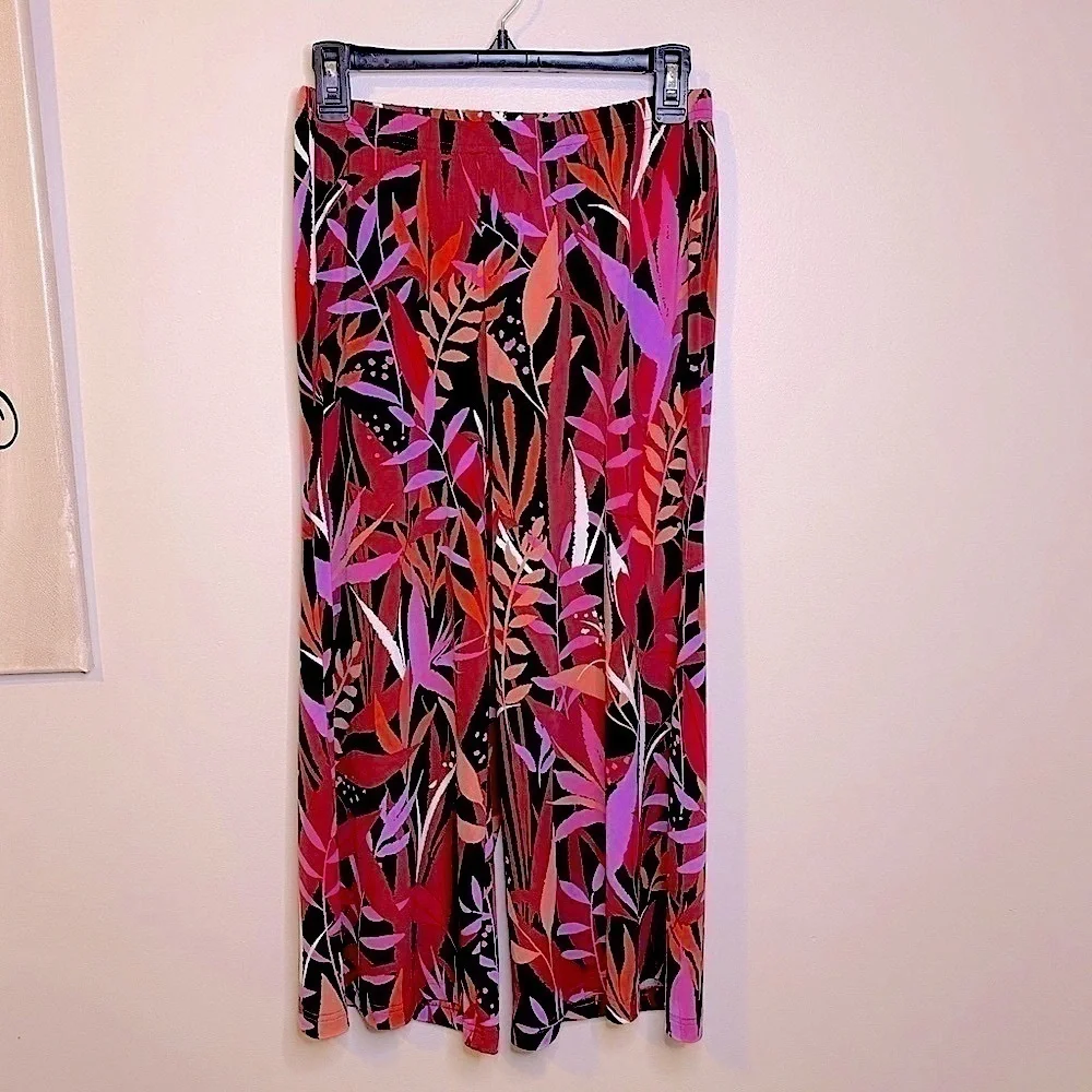 NEW Bob Mackie Wide Leg Crop Pants Tropical Paradise Print Size X-Small